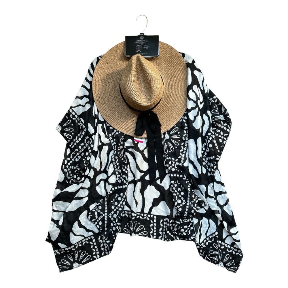 Vince Camuto 2 pc set ruana and straw panama hat